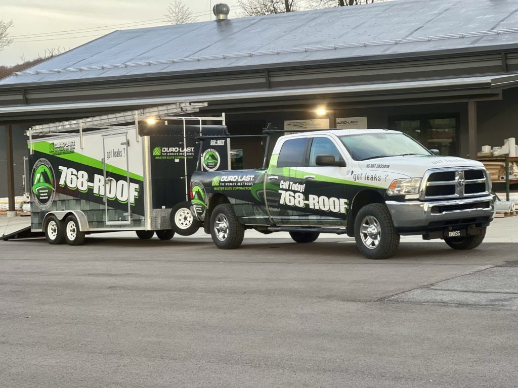 768 roofing truck and trailer